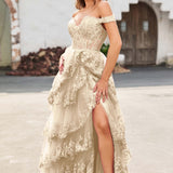 Palmira | Vestido em tule com folhos com ombros descobertos