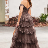 Palmira | Vestido em tule com folhos com ombros descobertos
