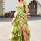 Palmira | Vestido em tule com folhos com ombros descobertos