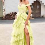 Palmira | Vestido em tule com folhos com ombros descobertos
