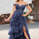 Palmira | Vestido em tule com folhos com ombros descobertos