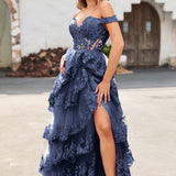 Palmira | Vestido em tule com folhos com ombros descobertos