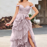Palmira | Vestido em tule com folhos com ombros descobertos