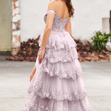 Palmira | Vestido em tule com folhos com ombros descobertos