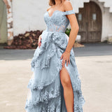 Palmira | Vestido em tule com folhos com ombros descobertos