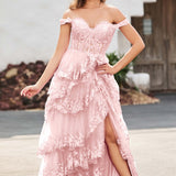 Palmira | Vestido em tule com folhos com ombros descobertos