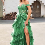 Palmira | Vestido em tule com folhos com ombros descobertos