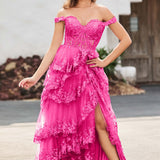 Palmira | Vestido em tule com folhos com ombros descobertos