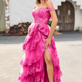 Palmira | Vestido em tule com folhos com ombros descobertos