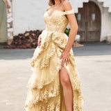 Palmira | Vestido em tule com folhos com ombros descobertos