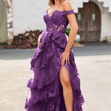 Palmira | Vestido em tule com folhos com ombros descobertos