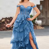 Palmira | Vestido em tule com folhos com ombros descobertos