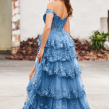 Palmira | Vestido em tule com folhos com ombros descobertos