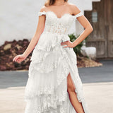 Palmira | Vestido em tule com folhos com ombros descobertos