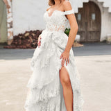Palmira | Vestido em tule com folhos com ombros descobertos