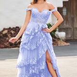 Palmira | Vestido em tule com folhos com ombros descobertos
