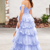 Palmira | Vestido em tule com folhos com ombros descobertos