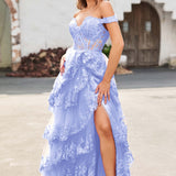 Palmira | Vestido em tule com folhos com ombros descobertos