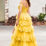 Palmira | Vestido em tule com folhos com ombros descobertos