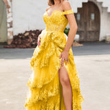 Palmira | Vestido em tule com folhos com ombros descobertos