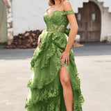 Palmira | Vestido em tule com folhos com ombros descobertos