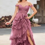 Palmira | Vestido em tule com folhos com ombros descobertos