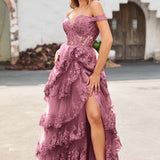 Palmira | Vestido em tule com folhos com ombros descobertos