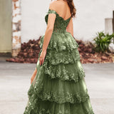 Palmira | Vestido em tule com folhos com ombros descobertos