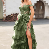 Palmira | Vestido em tule com folhos com ombros descobertos
