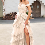 Palmira | Vestido em tule com folhos com ombros descobertos
