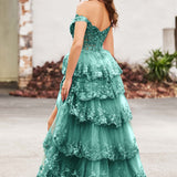 Palmira | Vestido em tule com folhos com ombros descobertos