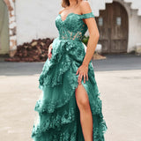 Palmira | Vestido em tule com folhos com ombros descobertos