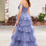 Palmira | Vestido em tule com folhos com ombros descobertos