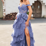 Palmira | Vestido em tule com folhos com ombros descobertos