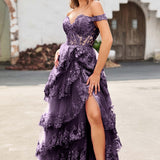 Palmira | Vestido em tule com folhos com ombros descobertos