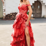 Palmira | Vestido em tule com folhos com ombros descobertos