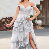 Palmira | Vestido em tule com folhos com ombros descobertos