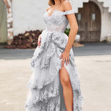 Palmira | Vestido em tule com folhos com ombros descobertos
