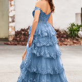 Palmira | Vestido em tule com folhos com ombros descobertos