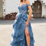 Palmira | Vestido em tule com folhos com ombros descobertos
