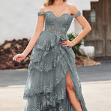 Palmira | Vestido em tule com folhos com ombros descobertos