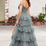 Palmira | Vestido em tule com folhos com ombros descobertos