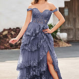 Palmira | Vestido em tule com folhos com ombros descobertos
