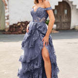 Palmira | Vestido em tule com folhos com ombros descobertos