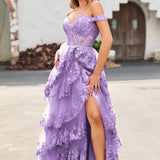 Palmira | Vestido em tule com folhos com ombros descobertos