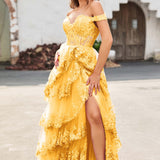 Palmira | Vestido em tule com folhos com ombros descobertos