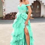 Palmira | Vestido em tule com folhos com ombros descobertos
