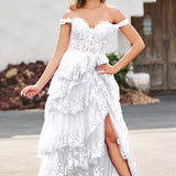 Palmira | Vestido em tule com folhos com ombros descobertos