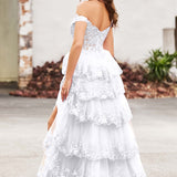 Palmira | Vestido em tule com folhos com ombros descobertos