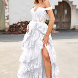 Palmira | Vestido em tule com folhos com ombros descobertos